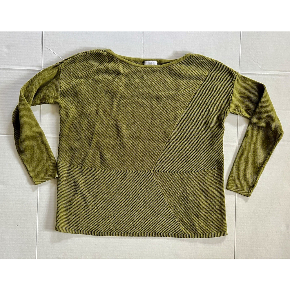 J Jill Textured Pullover Sweater Green Geometric Lagenlook Cotton Blend SP